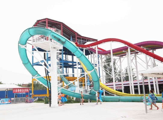 Aqua Loop Huge Fiberglass Water Slides For Adult , Fixed Type Slide for Amusement Park