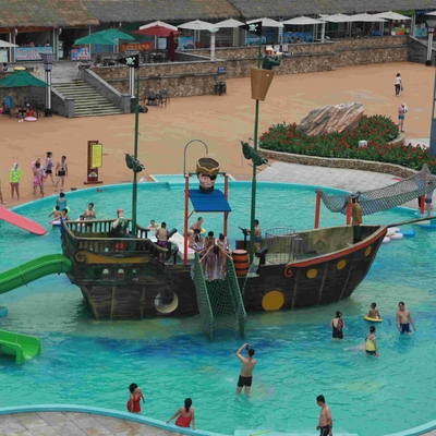 Fiberglass Aqua Play Water Park Equipment , Pirate Ship Kids Water Slides