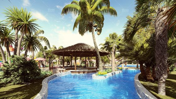 Büyük tatil beldesi camdan yapılmış eğlence parkı su kaydırma sistemi