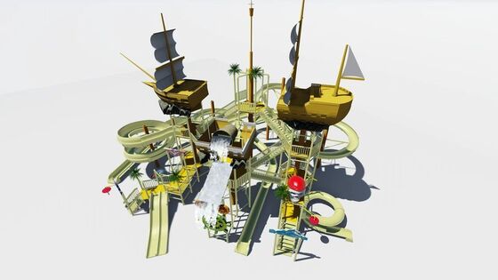 Dev Çocuk Kovası ve Fiberglas Yapılı Çocuklar İçin Korsan Gemisi Su Oyun Yapısı Su Parkı Ekipmanları
