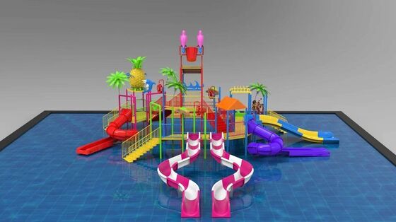 Tropikal Temalı Su Oyunu Yapısı, Dev Tipping Kovası ve Splash Parkı için Çoklu Slaytlar