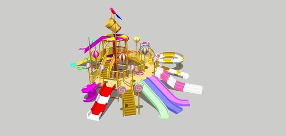 Candy Theme Multi-Level Fiberglass Water Play Structure Splash & Slide Tower for Kids